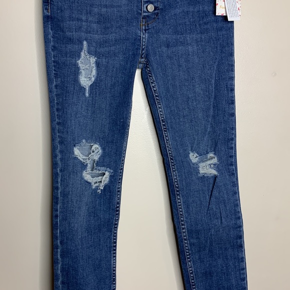 Free People | Distressed Denim Skinny Leg Jeans | Snap Button Crotch NWT - Picture 4 of 12